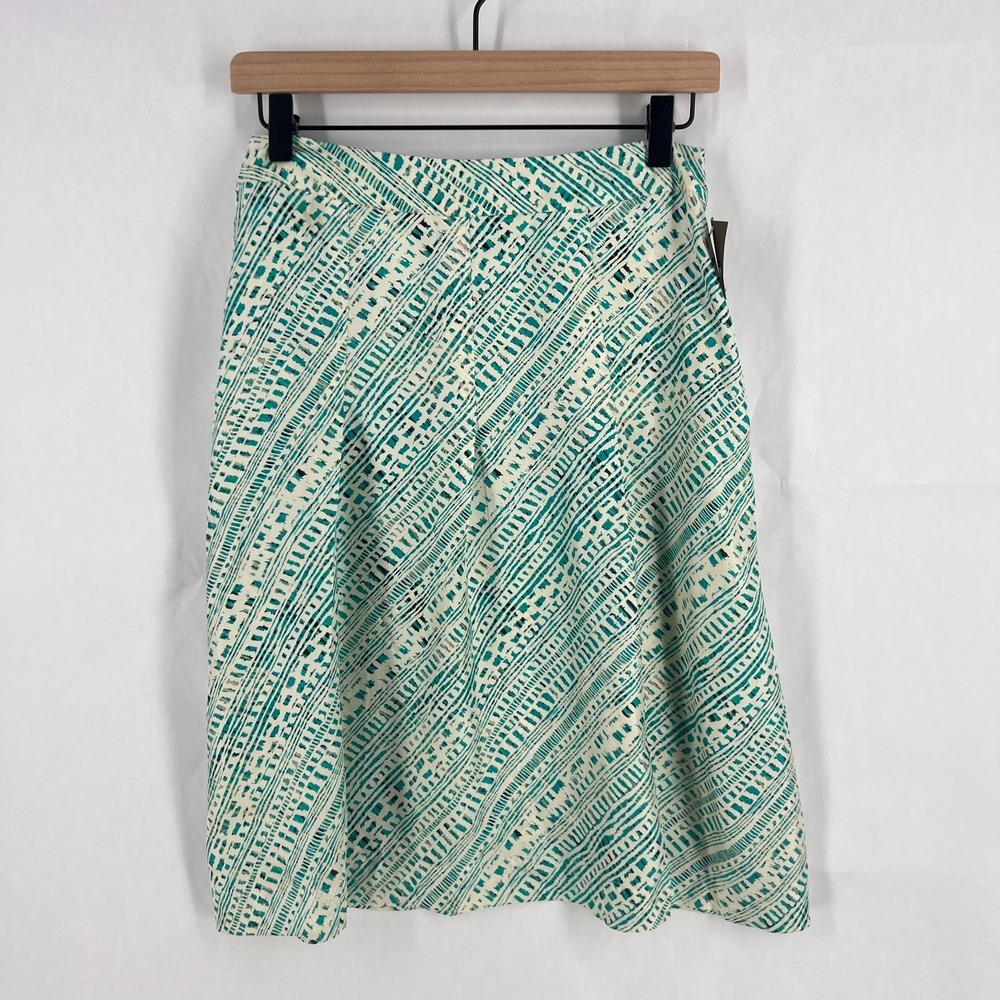 Merona A Line Skirt Womens 4 Turquoise Beige‎ Geometric Silk Pleated Side Zip